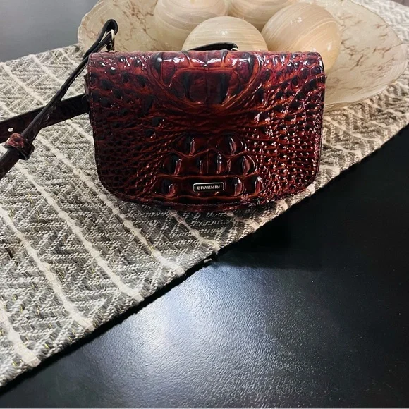 Brahmin Burgundy Croc-Embossed Crossbody Bag - Picture 1 of 3